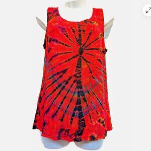 SACRED THREADS mudmee tie dyed knit viscose spandex tank TOP M/L